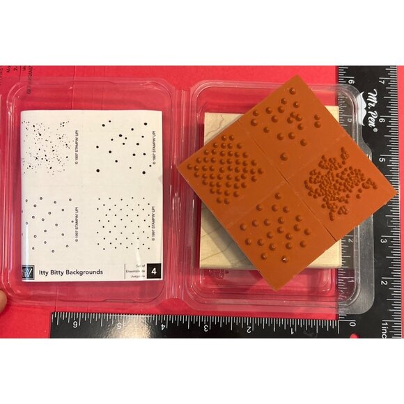 NEW 1997 Stampin Up! Itty Bitty Backgrounds Wood Mounted Rubber Stamp Set - Picture 2 of 2